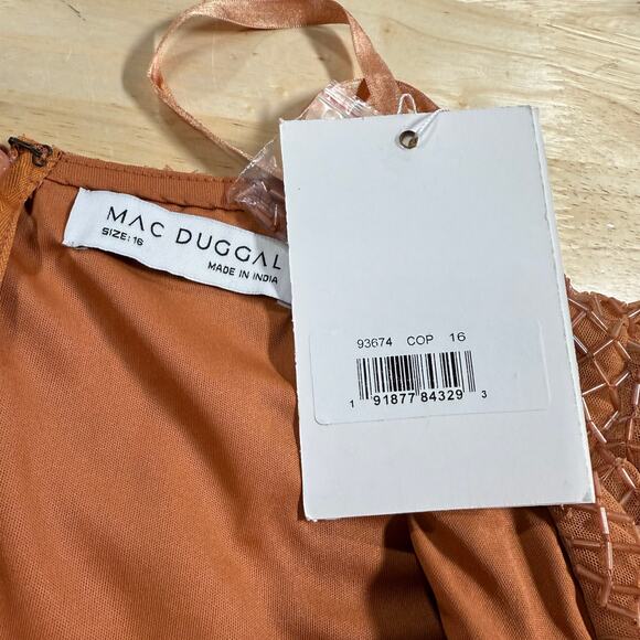 Mac Duggal NWT Copper Beaded Wrap Over Puff Sleeve Dress Rhinestone Waist Sz 16 - Picture 6 of 10